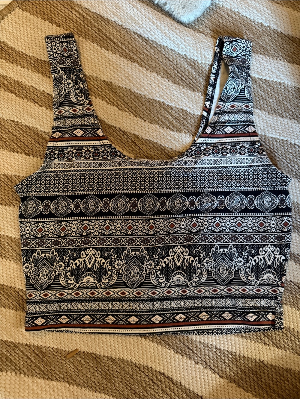 Boho Black & White Patterned Crop Tank Top